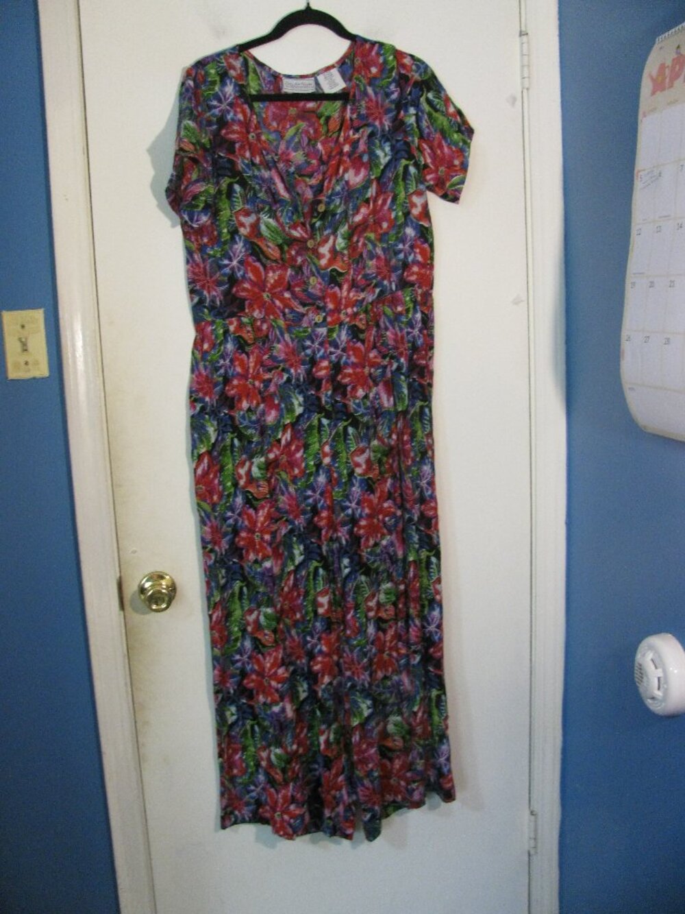 Day For Night Floral Jumpsuit Small Crinkle Texture Button Up Lightweight